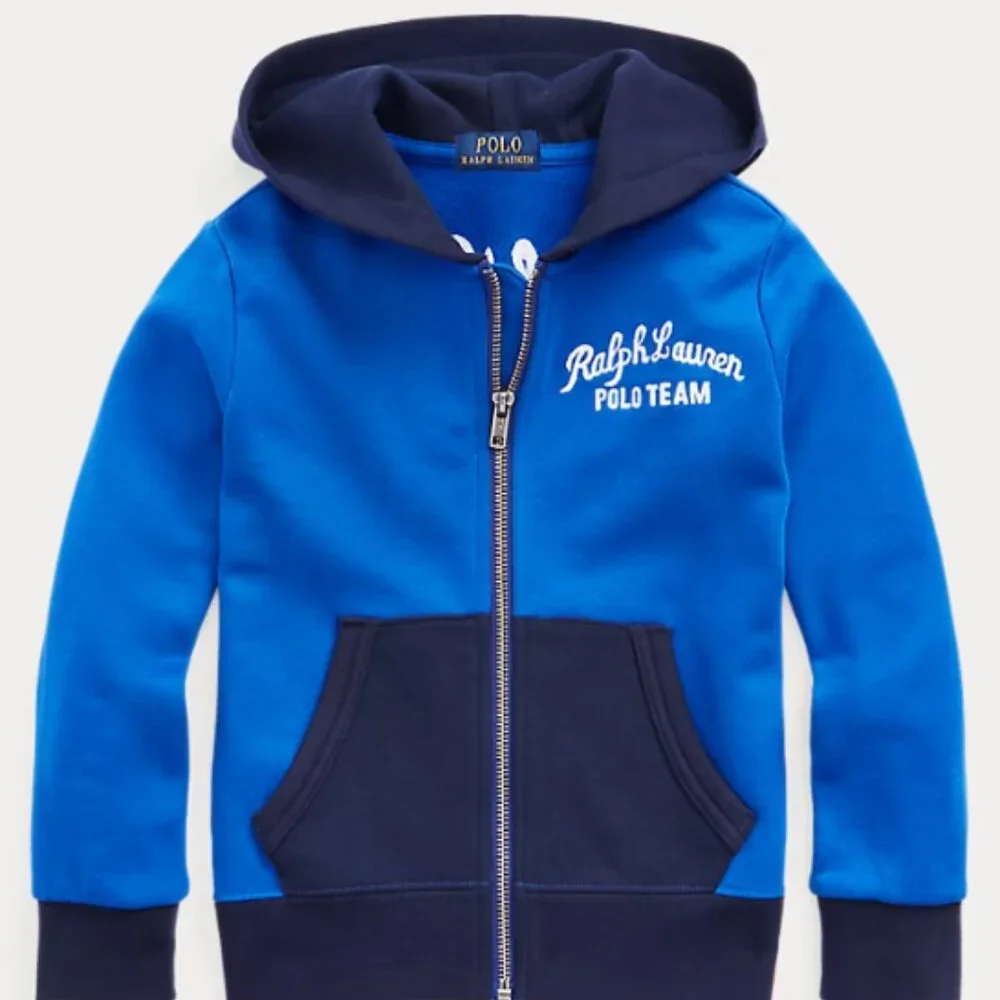 Ralph Lauren Boys‎ Polo Team Fleece Zip-Up Hoodie Size 5 Blue/Navy EUC